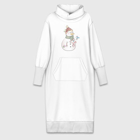 Платье удлиненное хлопок с принтом Снеговик с птичкой ,  |  | новый год | птичка | рождество | снег | снеговик