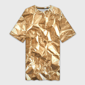 Платье-футболка 3D с принтом Мятая Фольга ,  |  | Тематика изображения на принте: золотая фольга | золотой фон | мятая фольга | принт | фольга