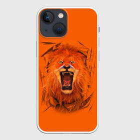 Чехол для iPhone 13 mini с принтом ЛЕВ СКВОЗЬ ТКАНЬ ,  |  | animals | hunter | king | lion | вожак | дикие | животные | звери | клыки | король | лев | пасть | сила | ткань | хищник | царь | ярость