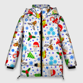 Женская зимняя куртка Oversize с принтом Новогодний   Рождественский узор , верх — 100% полиэстер; подкладка — 100% полиэстер; утеплитель — 100% полиэстер | длина ниже бедра, силуэт Оверсайз. Есть воротник-стойка, отстегивающийся капюшон и ветрозащитная планка. 

Боковые карманы с листочкой на кнопках и внутренний карман на молнии | christmas | deer | happy new year | merry christmas | new year | snowflakes | snowman | winter | дед мороз | елка | зима | зимний орнамент | зимний узор | колпак новогодний | новогодние олени | новогодний узор | новый год | олени