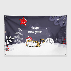 Флаг-баннер с принтом Happy New Year 2022 Тигр , 100% полиэстер | размер 67 х 109 см, плотность ткани — 95 г/м2; по краям флага есть четыре люверса для крепления | 2022 | год тигра | новый год | новый год 2022 | символ года | тигр | тигренок | тигрица | тигры