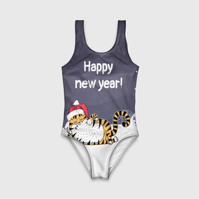 Детский купальник 3D с принтом Happy New Year 2022 Тигр , Полиэстер 85%, Спандекс 15% | Слитный крой, подклад по переду изделия, узкие бретели | 2022 | год тигра | новый год | новый год 2022 | символ года | тигр | тигренок | тигрица | тигры
