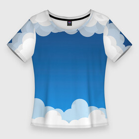 Женская футболка 3D Slim с принтом Полёт в облаках ,  |  | арт | вектор | векторный рисунок | небо | облака | облако | природа | рисунок | синий