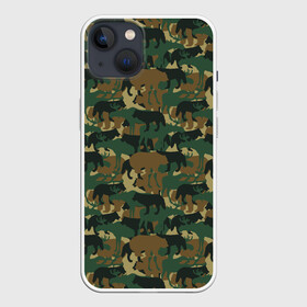 Чехол для iPhone 13 с принтом Звери (камуфляж) ,  |  | animals | camouflage | hunter | hunting | military | zoo | волк | дикая природа | егерь | животные | звери | зоопарк | камуфляж | лес | лиса | лось | медведь | милитари | олень | оружие | охота | охота на волка | охота на зайца