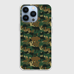 Чехол для iPhone 13 Pro с принтом Звери (камуфляж) ,  |  | animals | camouflage | hunter | hunting | military | zoo | волк | дикая природа | егерь | животные | звери | зоопарк | камуфляж | лес | лиса | лось | медведь | милитари | олень | оружие | охота | охота на волка | охота на зайца