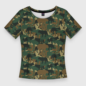 Женская футболка 3D Slim с принтом Звери (камуфляж) ,  |  | animals | camouflage | hunter | hunting | military | zoo | волк | дикая природа | егерь | животные | звери | зоопарк | камуфляж | лес | лиса | лось | медведь | милитари | олень | оружие | охота | охота на волка | охота на зайца