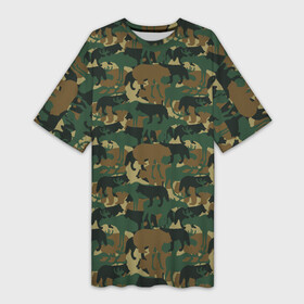 Платье-футболка 3D с принтом Звери (камуфляж) ,  |  | Тематика изображения на принте: animals | camouflage | hunter | hunting | military | zoo | волк | дикая природа | егерь | животные | звери | зоопарк | камуфляж | лес | лиса | лось | медведь | милитари | олень | оружие | охота | охота на волка | охота на зайца