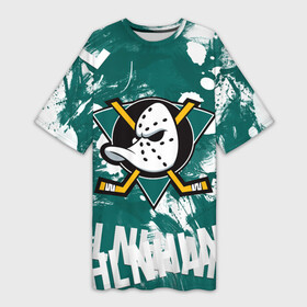 Платье-футболка 3D с принтом Анахайм Дакс  Anaheim Ducks ,  |  | anahaim ducks | anaheim | anaheim ducks | ducks | hockey | mighty ducks | nhl | usa | дакс | могучие утята | нхл | спорт | сша | хоккей | шайба