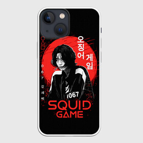 Чехол для iPhone 13 mini с принтом Игра в кальмара: Кан Сэ Бёк ,  |  | action adventure | jung ho young | kang sae byuk | player  067 | south korean | squid game | survival | thriller | web series | веб сериал | выживание | игра в кальмара | игрок  067 | кан сэ бёк | приключенческий боевик | триллер | чон хо ён | южнокорейск