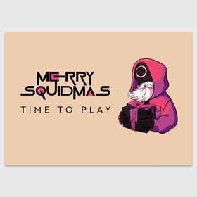 Поздравительная открытка с принтом SG Time to play , 100% бумага | плотность бумаги 280 г/м2, матовая, на обратной стороне линовка и место для марки
 | squid game | дед мороз | игра | игра в кальмара | кальмар | новогодние игры в кальмара | новогодний | новый год | подарок | свитера | сериал | сериал игра в кальмара