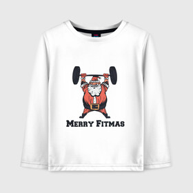 Детский лонгслив хлопок с принтом Merry Fitmas , 100% хлопок | круглый вырез горловины, полуприлегающий силуэт, длина до линии бедер | art | barbell | christmas | drawing | fitness | new year | santa | santa claus | sport | арт | новый год | рисунок | рождество | санта | санта клаус | спорт | фитнес | штанга