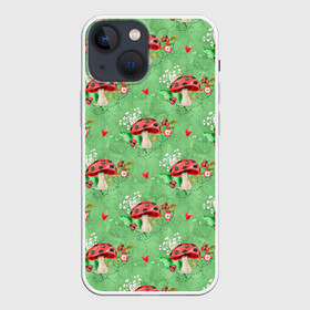 Чехол для iPhone 13 mini с принтом Грибы Мухоморы паттерн ,  |  | гриб | грибочки | грибы | лес | мухомор