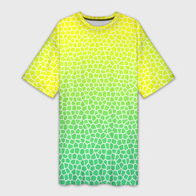 Платье-футболка 3D с принтом Витражная мозаика ,  |  | Тематика изображения на принте: витраж | градиент | зеленое стекло | зеленый | зеленый радуга | зеленый сети | лимон | мозаика | радуга | светло зеленый | соты | яркий