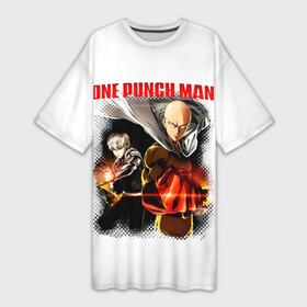 Платье-футболка 3D с принтом Сайтама и Генос One Punch Man ,  |  | genos | genoсide | hagemanto | jenosu | one punch man | one punchman | onepunchman | oni saibogu | saitama | sensei | аниме | ван панч мен | ванпанчмен | генос | кибердемон | кибернетическое тело | лысый плащ | манга | сайтама | сильнейший человек