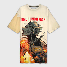 Платье-футболка 3D с принтом Разрушение Геноса One Punch Man ,  |  | genos | genoсide | jenosu | one punch man | one punchman | onepunchman | oni saibogu | аниме | ван панч мен | ванпанчмен | генос | кибердемон | кибернетическое тело | манга | сильнейший человек | человек одинудар | человек одного удара