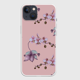 Чехол для iPhone 13 с принтом Розовые орхидеи на розовом фоне ,  |  | 8 марта | flowers | march 8 | spring | ботаническая иллюстрация | весна | день рождения | лето | любовь | орхидея | праздник | принт | природа | растения | розовый | цветы