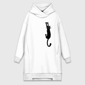 Платье-худи хлопок с принтом Черная кошка висит ,  |  | black cat | cat | kitty | кошка | мяу | черня кошка