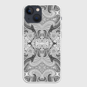 Чехол для iPhone 13 mini с принтом Черно белый абстрактный узор. ,  |  | abstraction | black | black and white | fractal | monochrome | pattern | white | абстрактный | абстракция | белый | монохромный | узор | фрактал | черно белый | черный