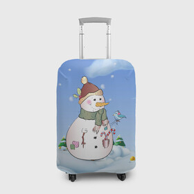 Чехол для чемодана 3D с принтом Веселый Снеговичок , 86% полиэфир, 14% спандекс | двустороннее нанесение принта, прорези для ручек и колес | 2022 | новогодний | новый год | рождество | снег | снеговик