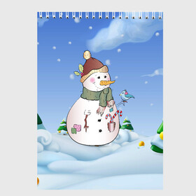 Скетчбук с принтом Веселый Снеговичок , 100% бумага
 | 48 листов, плотность листов — 100 г/м2, плотность картонной обложки — 250 г/м2. Листы скреплены сверху удобной пружинной спиралью | 2022 | новогодний | новый год | рождество | снег | снеговик