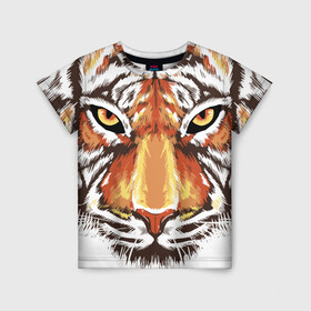 Детская футболка 3D с принтом Морда тигра от John Art , 100% гипоаллергенный полиэфир | прямой крой, круглый вырез горловины, длина до линии бедер, чуть спущенное плечо, ткань немного тянется | животные | новый год | праздник | тигр