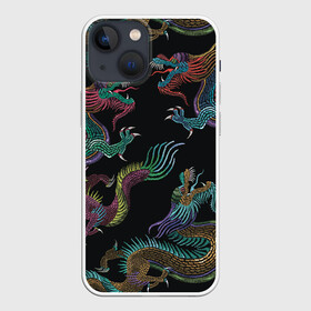 Чехол для iPhone 13 mini с принтом Цветные драконы ,  |  | драконы | иллюстрация | китай | китайские драконы | рисунок