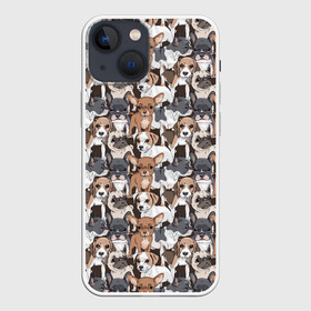 Чехол для iPhone 13 mini с принтом Щенки Разных Пород ,  |  | animal | dog | барбос | бобик | бульдог | год собаки | друг человека | животное | зверь | ищейка | кинолог | кость | лайка | мопс | пёс | собака | собаковод | собачьи следы от лап | спаниель | хищник