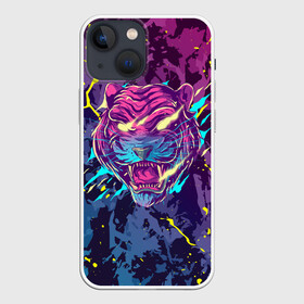 Чехол для iPhone 13 mini с принтом НЕОНОВЫЙ ТИГР   NEON TIGER ,  |  | cat | tiger | год тигра | зверь | клыки | кошка | неон | пасть | тигр | хищник