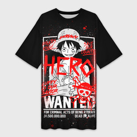 Платье-футболка 3D с принтом One Piece: Разыскивается Манки Д Лаффи ,  |  | anime | hero | monkey d luffy | one piece | wanted | аниме | ванпис | манга | манки д лаффи | манки д луффи | соломенная шляпа