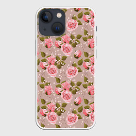 Чехол для iPhone 13 mini с принтом Нежные розовые розы ,  |  | арт | бутон | бутон розы | бутоны | бутоны роз | бутоны цветов | жемчуг | жемчужины | рисунок | роза | розовая роза | розовые бутоны | розовые розы | розовый бутон | розы | цветок | цветы | яркие цветы