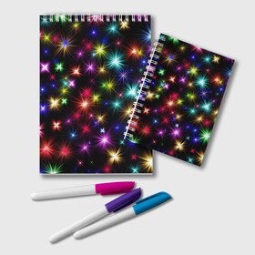 Блокнот с принтом ПРАЗДНИЧНЫЕ ОГОНЬКИ , 100% бумага | 48 листов, плотность листов — 60 г/м2, плотность картонной обложки — 250 г/м2. Листы скреплены удобной пружинной спиралью. Цвет линий — светло-серый
 | Тематика изображения на принте: christmas | lights | new year | stars | гирлянда | звезды | зима | новый год | огни | праздник | разноцветные | текстура | яркие