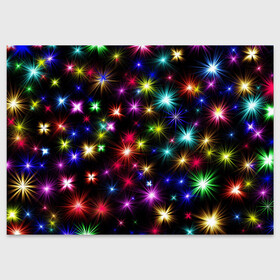 Поздравительная открытка с принтом ПРАЗДНИЧНЫЕ ОГОНЬКИ , 100% бумага | плотность бумаги 280 г/м2, матовая, на обратной стороне линовка и место для марки
 | Тематика изображения на принте: christmas | lights | new year | stars | гирлянда | звезды | зима | новый год | огни | праздник | разноцветные | текстура | яркие