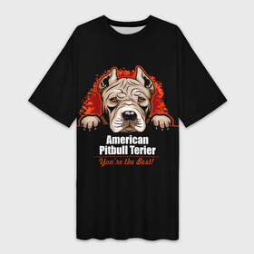 Платье-футболка 3D с принтом Американский Питбультерьер (Pit Bull) ,  |  | american pit bull terrier | boxer | bulldog | fighting dog | pit bull | американский питбультерьер | бойцовская собака | бойцовский пес | боксер | бульдог | волкодав | друг человека | кинолог | пес | питбуль | питбультерьер