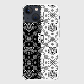 Чехол для iPhone 13 mini с принтом Тигры в китайском стиле (pattern) ,  |  | cat | tiger | год тигра | зверь | кошка | символ года | тигр | хищник