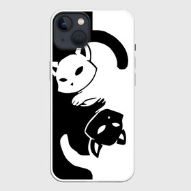 Чехол для iPhone 13 с принтом Черный и белый кот кувыркаются. ,  |  | белый кот | животные | звери | кот | котики | котэ | кошка | кошки | черный кот