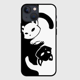 Чехол для iPhone 13 mini с принтом Черный и белый кот кувыркаются. ,  |  | Тематика изображения на принте: белый кот | животные | звери | кот | котики | котэ | кошка | кошки | черный кот