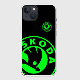 Чехол для iPhone 13 с принтом SKODA GREEN LOGO BLACK STYLE ,  |  | auto sport | autosport | octavia | rapid | rs | skoda | superb | vag | volkswagen | vrs | vw | yeti | авто | авто спорт | автомобиль | автоспорт | ам | ваг | вагавод | ети | карбон | машина | октавия | рапид | суперб | шкода | шкодавод