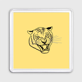 Магнит 55*55 с принтом тигр на золотом фоне , Пластик | Размер: 65*65 мм; Размер печати: 55*55 мм | Тематика изображения на принте: art line | chinese calendar | contour | golden | head | mascot | muzzle | new year | symbol | tiger | year of the tiger | арт лайн | год тигра | голова | золотой | китайский календарь | контур | новогодний | новый год | символ | талисман | тигр