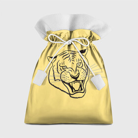 Подарочный 3D мешок с принтом тигр на золотом фоне , 100% полиэстер | Размер: 29*39 см | art line | chinese calendar | contour | golden | head | mascot | muzzle | new year | symbol | tiger | year of the tiger | арт лайн | год тигра | голова | золотой | китайский календарь | контур | новогодний | новый год | символ | талисман | тигр