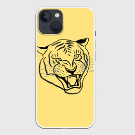 Чехол для iPhone 13 с принтом тигр на золотом фоне ,  |  | art line | chinese calendar | contour | golden | head | mascot | muzzle | new year | symbol | tiger | year of the tiger | арт лайн | год тигра | голова | золотой | китайский календарь | контур | новогодний | новый год | символ | талисман | тигр