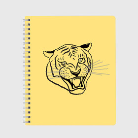 Тетрадь с принтом тигр на золотом фоне , 100% бумага | 48 листов, плотность листов — 60 г/м2, плотность картонной обложки — 250 г/м2. Листы скреплены сбоку удобной пружинной спиралью. Уголки страниц и обложки скругленные. Цвет линий — светло-серый
 | Тематика изображения на принте: art line | chinese calendar | contour | golden | head | mascot | muzzle | new year | symbol | tiger | year of the tiger | арт лайн | год тигра | голова | золотой | китайский календарь | контур | новогодний | новый год | символ | талисман | тигр