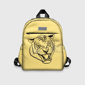 Детский рюкзак 3D с принтом тигр на золотом фоне , 100% полиэстер | лямки с регулируемой длиной, сверху петелька, чтобы рюкзак можно было повесить на вешалку. Основное отделение закрывается на молнию, как и внешний карман. Внутри дополнительный карман. По бокам два дополнительных кармашка | art line | chinese calendar | contour | golden | head | mascot | muzzle | new year | symbol | tiger | year of the tiger | арт лайн | год тигра | голова | золотой | китайский календарь | контур | новогодний | новый год | символ | талисман | тигр