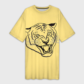 Платье-футболка 3D с принтом тигр на золотом фоне ,  |  | art line | chinese calendar | contour | golden | head | mascot | muzzle | new year | symbol | tiger | year of the tiger | арт лайн | год тигра | голова | золотой | китайский календарь | контур | новогодний | новый год | символ | талисман | тигр