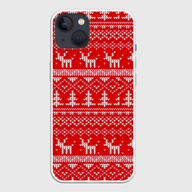 Чехол для iPhone 13 с принтом Новогодний узор с оленями и елкой ,  |  | 2021 | 2022 | christmas | merry | merry christmas | new year | snow | sweater | ugly christmas | winter | year of the tiger | год тигра | зима | новогодний | новогодняя | новый год | рождественский | рождественский свитер | рождество | свитер | 