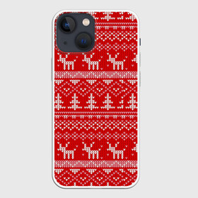 Чехол для iPhone 13 mini с принтом Новогодний узор с оленями и елкой ,  |  | 2021 | 2022 | christmas | merry | merry christmas | new year | snow | sweater | ugly christmas | winter | year of the tiger | год тигра | зима | новогодний | новогодняя | новый год | рождественский | рождественский свитер | рождество | свитер | 