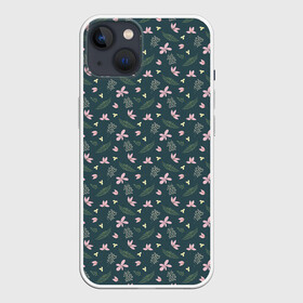 Чехол для iPhone 13 с принтом винтажный узор с цветами ,  |  | абстрактный цветочный | винтажный | зеленый | лист | узор | цветок | цветочный