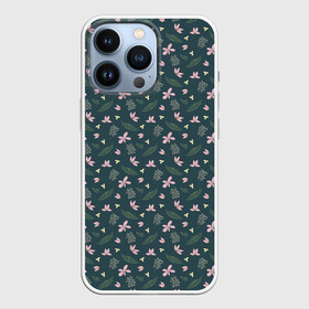 Чехол для iPhone 13 Pro с принтом винтажный узор с цветами ,  |  | Тематика изображения на принте: абстрактный цветочный | винтажный | зеленый | лист | узор | цветок | цветочный