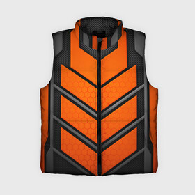 Женский жилет утепленный 3D с принтом НАНО БРОНЯ | NANO ARMOR ,  |  | 3d | arm | armor | armour | futuristic | nano | neon | orange | steel | броня | линии | нано | неон | неоновый | оранжевый | плиты | сетка | соты | сталь | стальная | стрелки | футуристичная