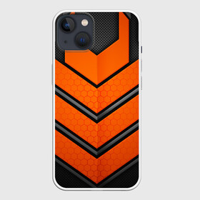 Чехол для iPhone 13 с принтом НАНО БРОНЯ | NANO ARMOR ,  |  | 3d | arm | armor | armour | futuristic | nano | neon | orange | steel | броня | линии | нано | неон | неоновый | оранжевый | плиты | сетка | соты | сталь | стальная | стрелки | футуристичная