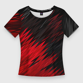 Женская футболка 3D Slim с принтом ЧЁРНО КРАСНЫЕ КРАСКИ  RED BLACK STRIPES ,  |  | abstract | geometry | geometry stripes | grunge | texture | waves | абстракция | брызги | волны | геометрические полосы | геометрия | гранж | краски | текстура